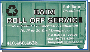 Baim Roll Off Service Business Card in Baltimore, MD - Unlimited Excavating, Inc.